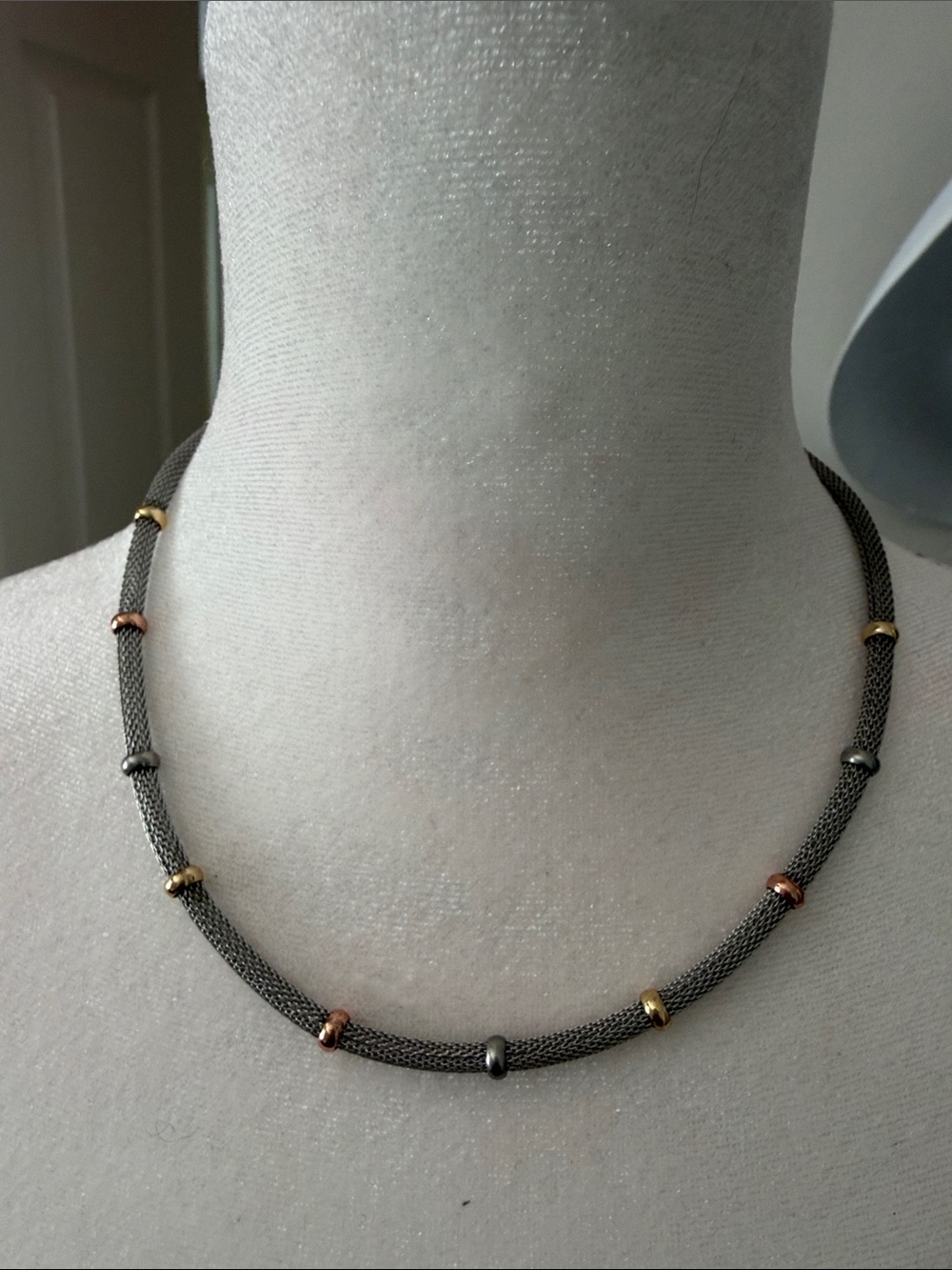 Tri-Tone Mesh Station Necklace - Women Jewelry